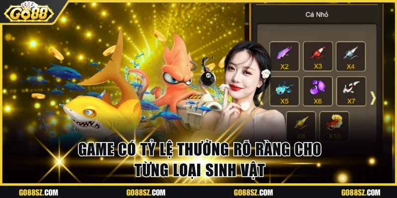 Bắn cá Thần Tài có tỷ lệ thưởng rõ cho từng loại sinh vật 